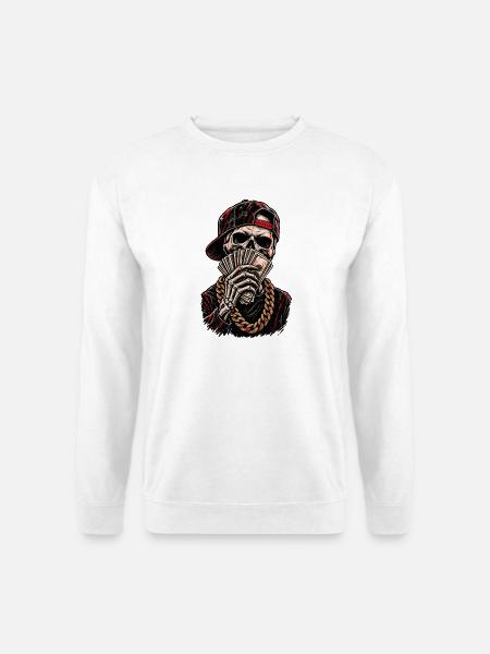 Schädel-Hustler mit roter Kappe - Unisex Pullover - Weiß