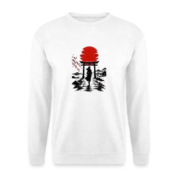 Japanische Läuferin im roten Mond - Unisex Pullover - Weiß - Vorne - Alina (178cm) & Michal (187cm)