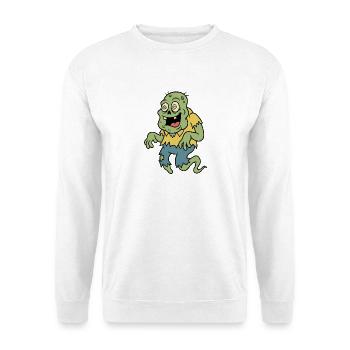 Retro-Cartoon-Zombie-Geist mit wirbelnden Augen - Unisex Pullover - Weiß - Vorne - Alina (178cm) & Michal (187cm)