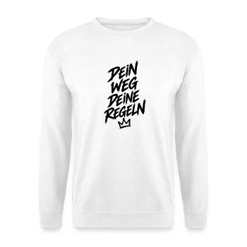 Bitte Designbeschreibung bereitstellen - Unisex Pullover - Weiß - Vorne - Alina (178cm) & Michal (187cm)