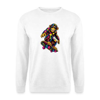 Schlittschuh-Schimpanse - Unisex Pullover - Weiß - Vorne - Alina (178cm) & Michal (187cm)