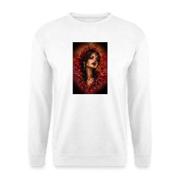 Infernalische Rosenkönigin – Gotisches Feuerporträt - Unisex Pullover - Weiß - Vorne - Alina (178cm) & Michal (187cm)