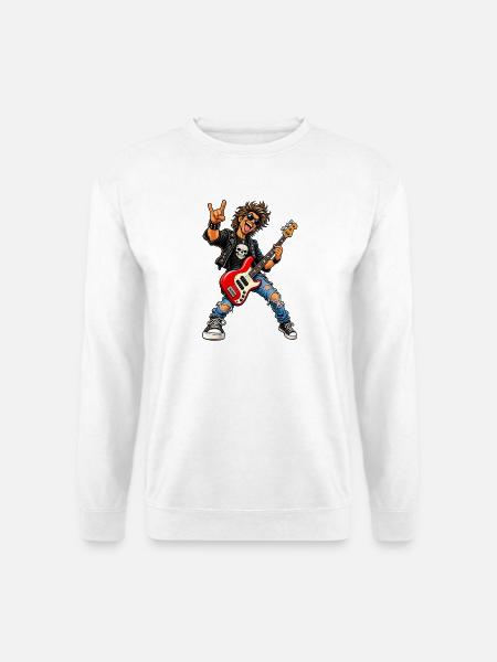 Rocker mit Skull-Tee und roter Bass - Unisex Pullover - Weiß