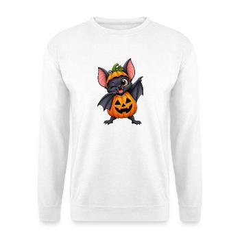 Kürbisbat Halloween Charm - Unisex Pullover - Weiß - Vorne - Alina (178cm) & Michal (187cm)