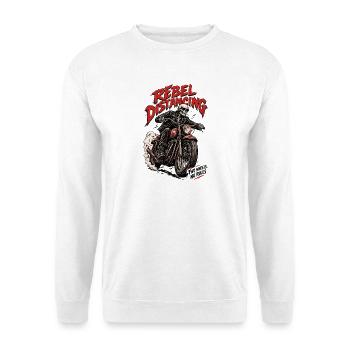 Rebellendistanzierung: Skelett auf Motorrad - Unisex Pullover - Weiß - Vorne - Alina (178cm) & Michal (187cm)