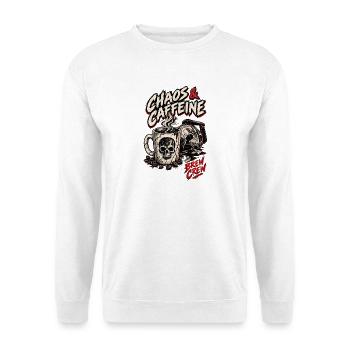 Chaos & Koffein-Schädel-Tasse - Unisex Pullover - Weiß - Vorne - Alina (178cm) & Michal (187cm)