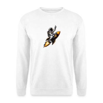 Bitcoin Astronaut auf Rakete - Bitcoin to the Moon - Unisex Pullover - Weiß - Vorne - Alina (178cm) & Michal (187cm)