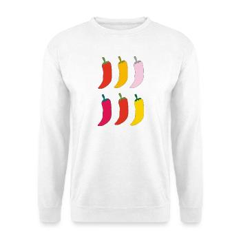 Farbenfrohe Chili Popart - Unisex Pullover - Weiß - Vorne - Alina (178cm) & Michal (187cm)