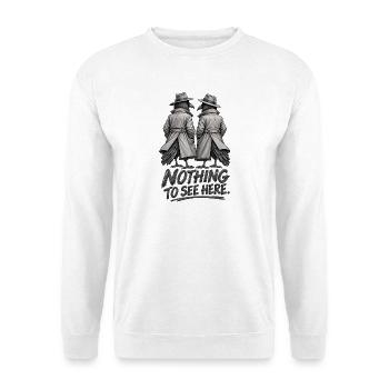 Hier gibt es nichts zu sehen – geheimnisvoller Krähenhumor - Unisex Pullover - Weiß - Vorne - Alina (178cm) & Michal (187cm)