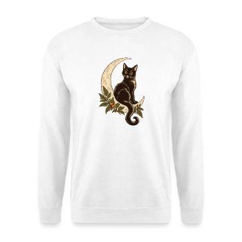 Katze im Herbstmond - Unisex Pullover - Weiß - Vorne - Alina (178cm) & Michal (187cm)