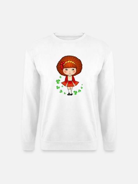 Süßes irisches Tänzermädchen im roten Kleid - Unisex Pullover - Weiß
