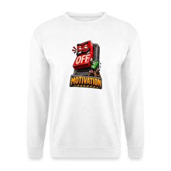 Motivation AUS – Humor-Schalter - Unisex Pullover - Weiß - Vorne - Alina (178cm) & Michal (187cm)