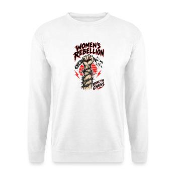 Weibliche Rebellion: Ketten brechen - Unisex Pullover - Weiß - Vorne - Alina (178cm) & Michal (187cm)