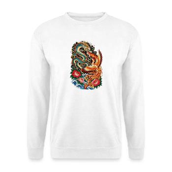 Drache und Phönix in Molten - Unisex Pullover - Weiß - Vorne - Alina (178cm) & Michal (187cm)