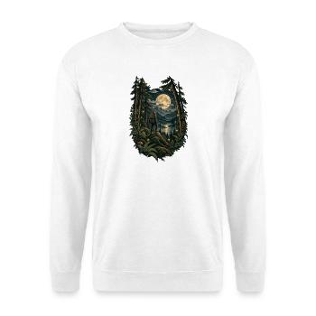 Mondlicht Waldwanderer im Nachtwald - Unisex Pullover - Weiß - Vorne - Alina (178cm) & Michal (187cm)