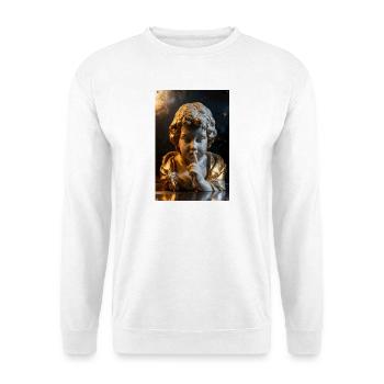 Flüsternder Cherub im goldenen Schein - Unisex Pullover - Weiß - Vorne - Alina (178cm) & Michal (187cm)