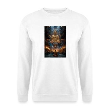 Goldener Buddha in der Heiligen Halle - Unisex Pullover - Weiß - Vorne - Alina (178cm) & Michal (187cm)
