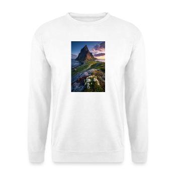 Coastal Peak mit Wildblumen - Unisex Pullover - Weiß - Vorne - Alina (178cm) & Michal (187cm)