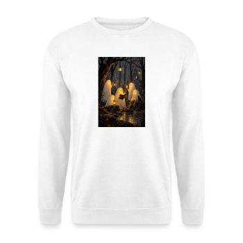 Laternengeister lesen im Mitternachtswald - Unisex Pullover - Weiß - Vorne - Alina (178cm) & Michal (187cm)