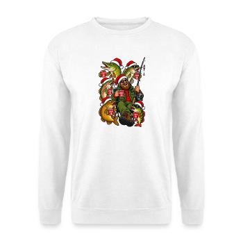 Weihnachtsangler mit Glühwein und Fischen - Unisex Pullover - Weiß - Vorne - Alina (178cm) & Michal (187cm)