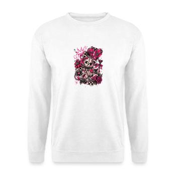Neon-genähter Bär mit Stachelherz - Unisex Pullover - Weiß - Vorne - Alina (178cm) & Michal (187cm)