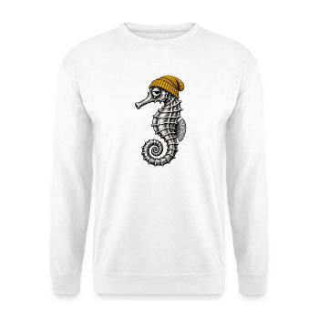 Seepferdchen mit gelber Mütze - Unisex Pullover - Weiß - Vorne - Alina (178cm) & Michal (187cm)