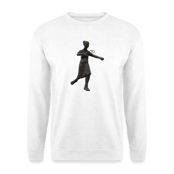 Statue mit Brille - Unisex Pullover - Weiß - Vorne - Alina (178cm) & Michal (187cm)