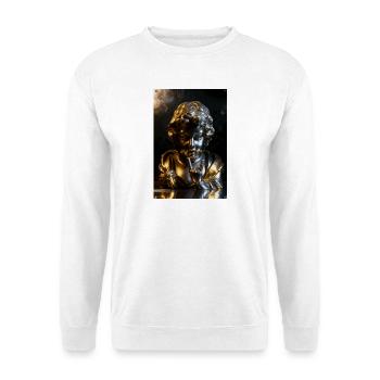 Goldene Cherub-Büste mit Felsgeste - Unisex Pullover - Weiß - Vorne - Alina (178cm) & Michal (187cm)