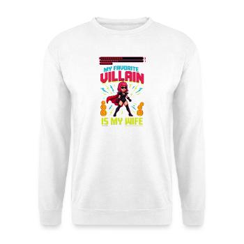 Mein Lieblingsbösewicht ist die sarkastische Ehe meiner Frau - Unisex Pullover - Weiß - Vorne - Alina (178cm) & Michal (187cm)