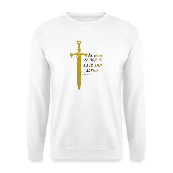Schärfer als jedes zweischneidige Schwert - Unisex Pullover - Weiß - Vorne - Alina (178cm) & Michal (187cm)