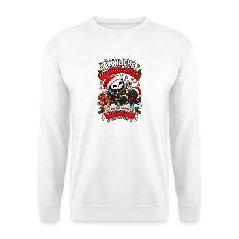 Fröhliche Weihnachten und Wahnsinn-Skelett - Unisex Pullover - Weiß - Vorne - Alina (178cm) & Michal (187cm)