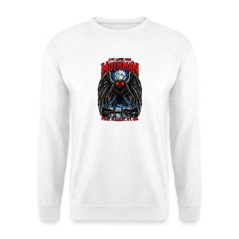 Mothman bei Nacht - Unisex Pullover - Weiß - Vorne - Alina (178cm) & Michal (187cm)