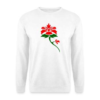 Rote Blume im Grünblatt Design - Unisex Pullover - Weiß - Vorne - Alina (178cm) & Michal (187cm)