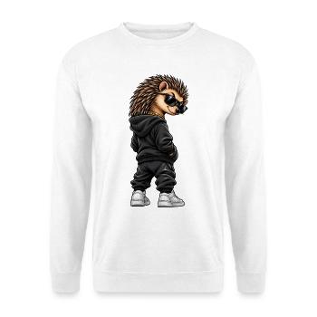 Igel im Streetstyle – Frecher Gangster-Look - Unisex Pullover - Weiß - Vorne - Alina (178cm) & Michal (187cm)