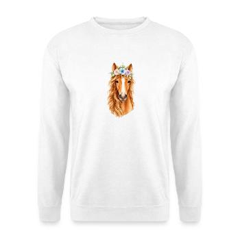Pferdekopf mit Blumenschmuck - Unisex Pullover - Weiß - Vorne - Alina (178cm) & Michal (187cm)
