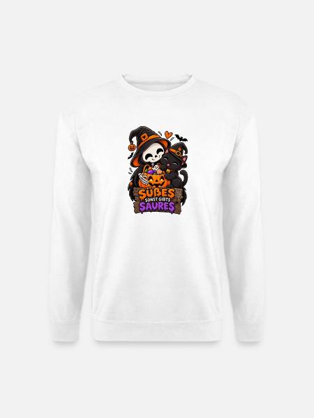 Süßes Skelettchen mit Halloween-Katze - Unisex Pullover - Weiß