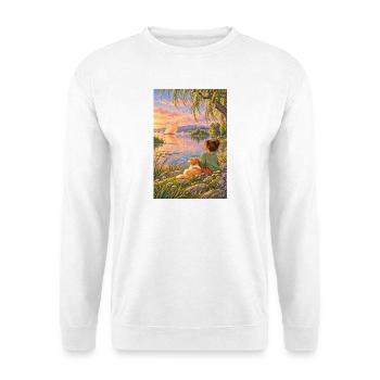 Frau und Hund am Traumsee - Unisex Pullover - Weiß - Vorne - Alina (178cm) & Michal (187cm)