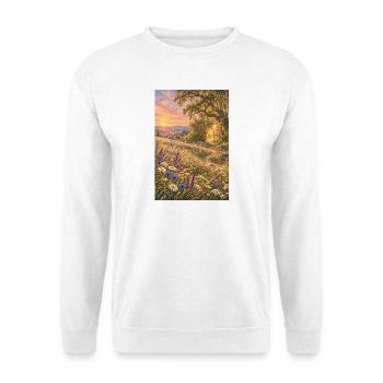 Wildblumenwiese am Waldrand - Unisex Pullover - Weiß - Vorne - Alina (178cm) & Michal (187cm)