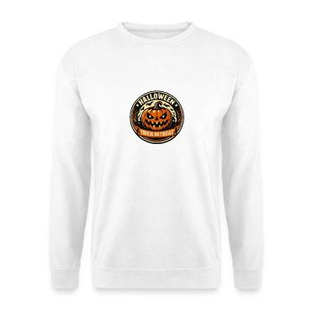 Halloween Kürbis Trick or Treat Sticker - Unisex Pullover - Weiß - Vorne - Alina (178cm) & Michal (187cm)