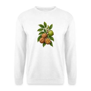 Walnüsse mit Blättern - Unisex Pullover - Weiß - Vorne - Alina (178cm) & Michal (187cm)