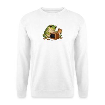 Frosch baut eine Lochkamera - Unisex Pullover - Weiß - Vorne - Alina (178cm) & Michal (187cm)