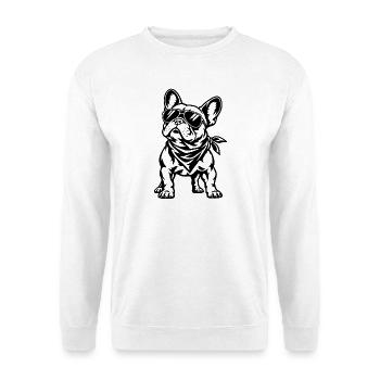 Französische Bulldogge – Cooler Biker Hund - Unisex Pullover - Weiß - Vorne - Alina (178cm) & Michal (187cm)