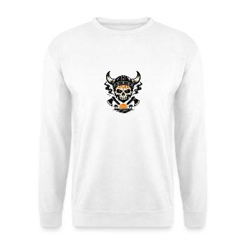 Viking Schädel mit Feueruntergang - Unisex Pullover - Weiß - Vorne - Alina (178cm) & Michal (187cm)