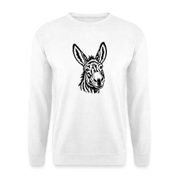 Esel – Minimalistische Schwarz Weiß Gravur - Unisex Pullover - Weiß - Vorne - Alina (178cm) & Michal (187cm)
