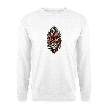 Mondtotem Wolfsschädel Blüten - Unisex Pullover - Weiß - Vorne - Alina (178cm) & Michal (187cm)