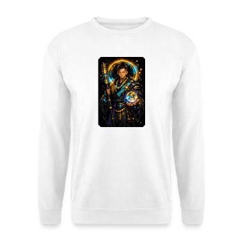 Himmlischer Mönch in Neon Arcana - Unisex Pullover - Weiß - Vorne - Alina (178cm) & Michal (187cm)