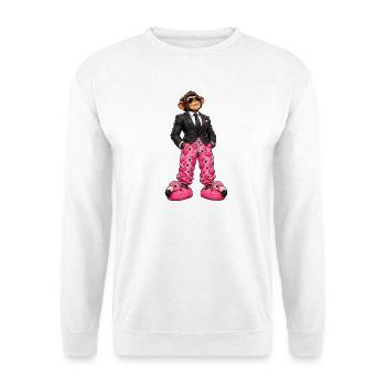 Homeoffice Affe – Anzug und Flamingo Pyjama - Unisex Pullover - Weiß - Vorne - Alina (178cm) & Michal (187cm)