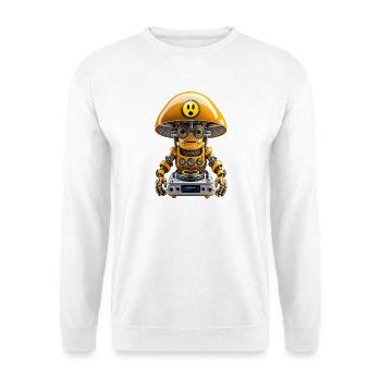 Glossy_Mushroom_Robot_DJ - Unisex Pullover - Weiß - Vorne - Alina (178cm) & Michal (187cm)