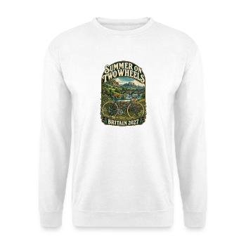 Großbritannien 2027 Sommer zweirädriges Retro-Fahrrad - Unisex Pullover - Weiß - Vorne - Alina (178cm) & Michal (187cm)