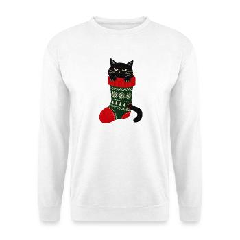 Weihnachtsmuffel Weihnachtskatze Schwarze Katze - Unisex Pullover - Weiß - Vorne - Alina (178cm) & Michal (187cm)